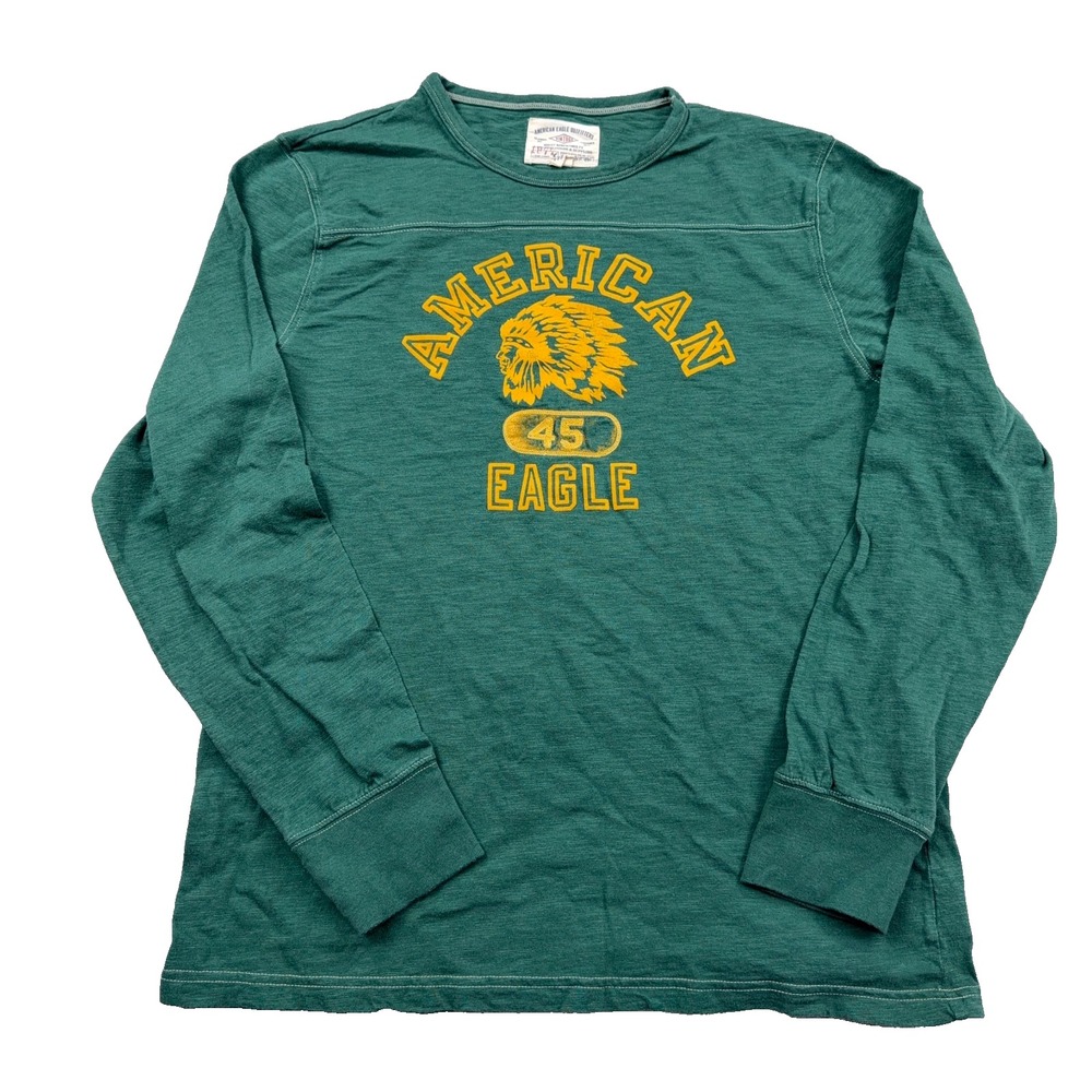Vintage Y2K American Eagle Shirt Men Large Green Long Sleeve Indian AEO 2000s